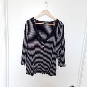Lauren RL Striped Long Sleeve top w/ Ruffle detail